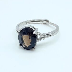 Smoky Quartz Adjustable Stainless Steel Ring